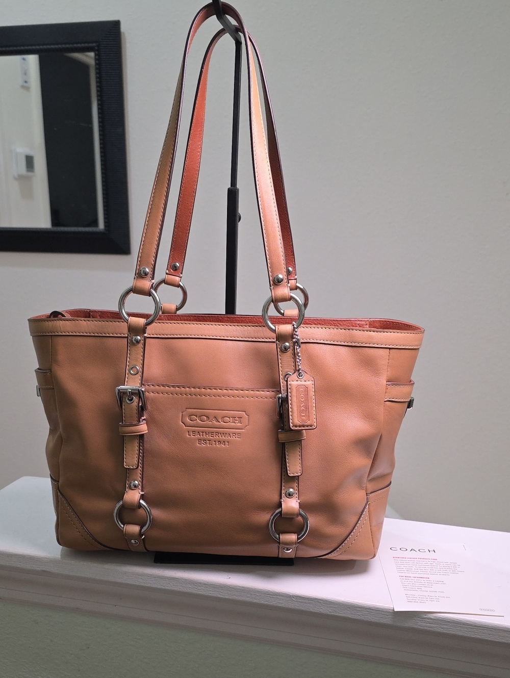 Coach F12343 Gallery East West Ziptop Tote Satchel Shoulder Bag in Tan EUC